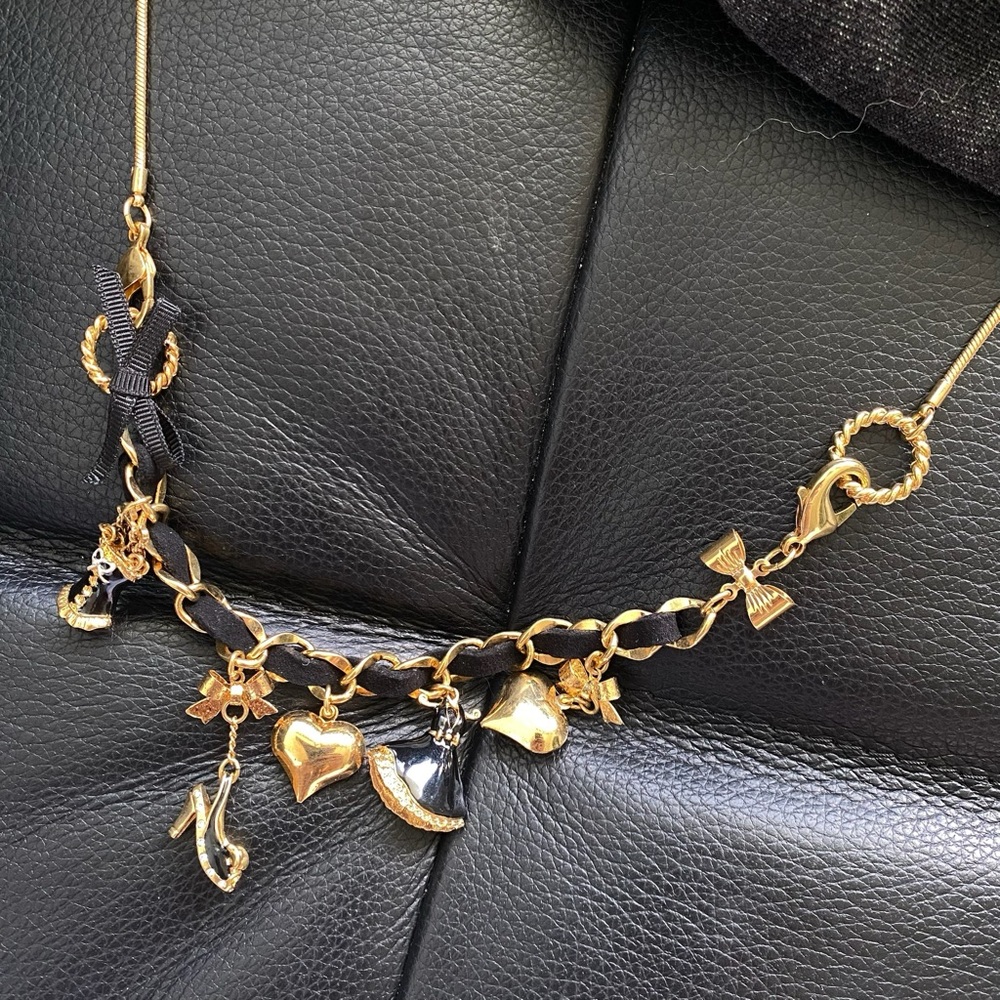 Betsey Johnson Gold Tone Black Multi Charms Necklace NWOT
